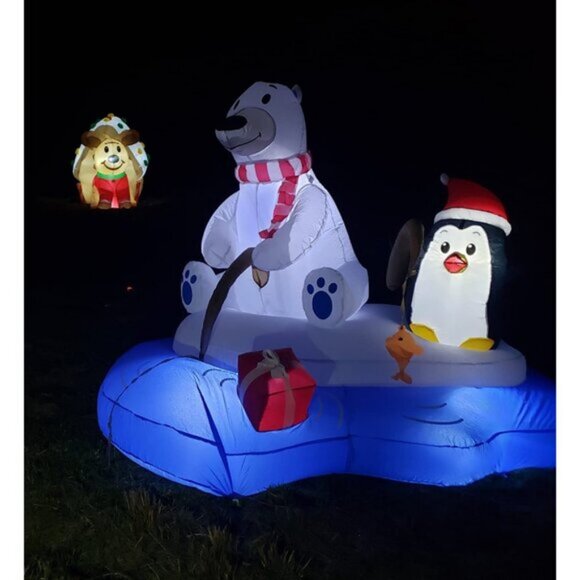 🆕6 FT Long Christmas Inflatable Happy Bear Fishing Penguin Outdoor Decoration - Picture 2 of 11
